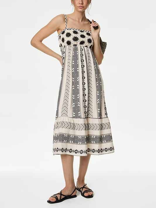 Pure Cotton Printed Textured Midaxi Beach Dress