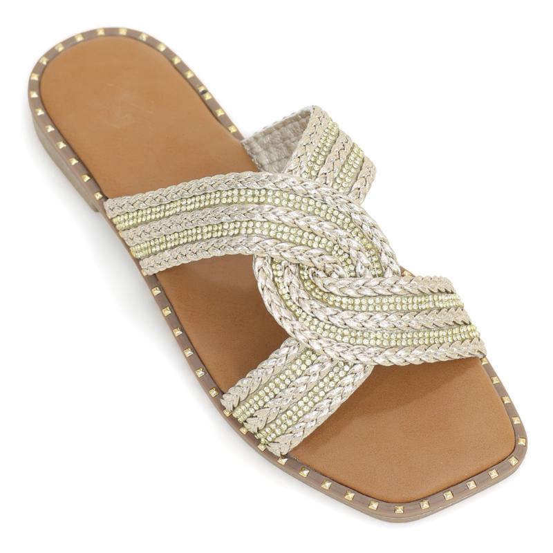 Fashionable Twist Rhinestone Flat Slippers