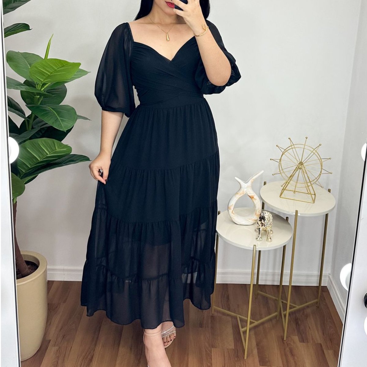 French Style Puff Sleeve Dress