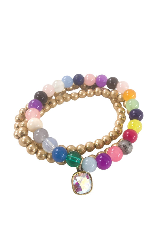 Multi-Color Crystal Charm Bracelet Set