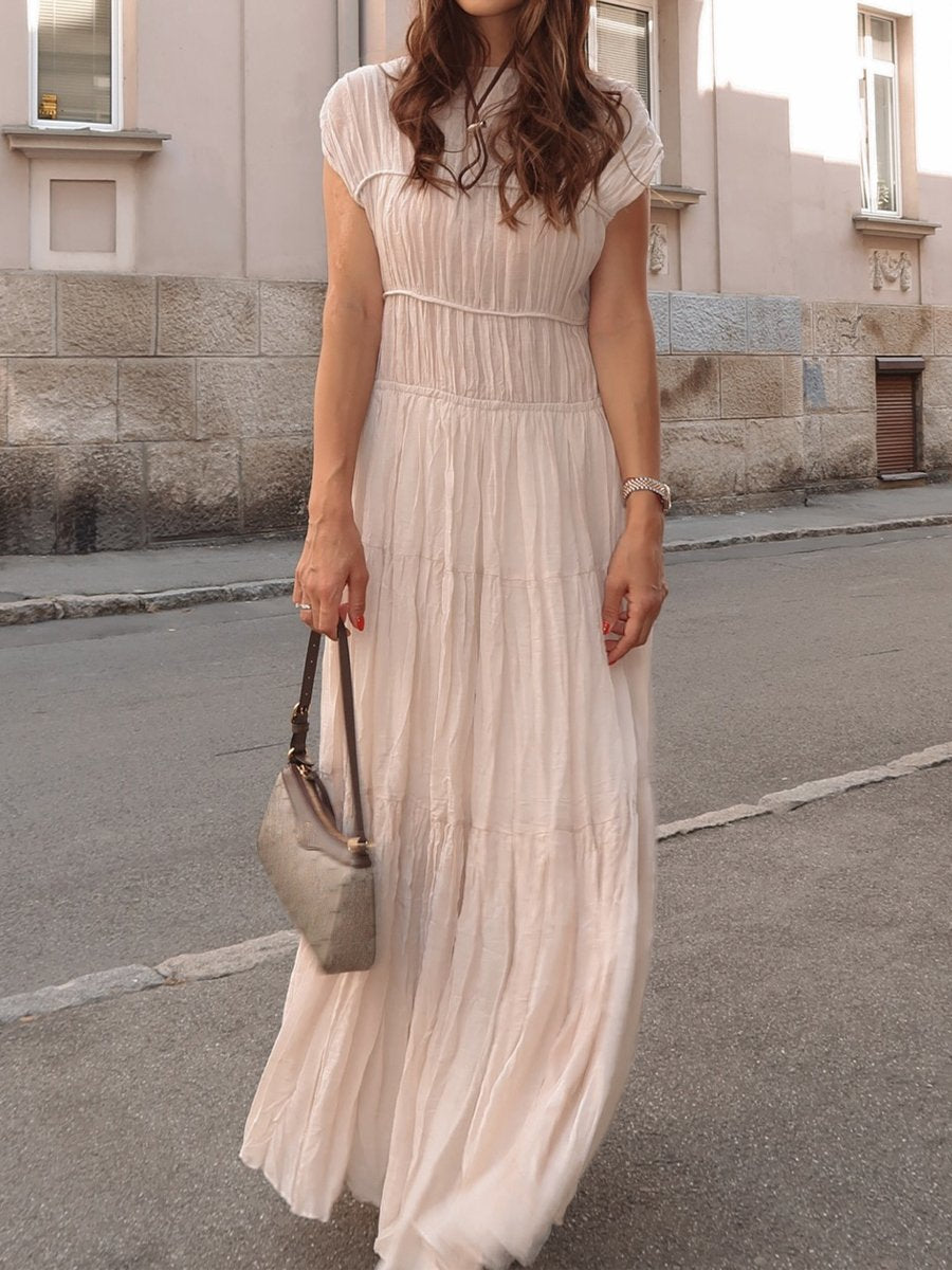 V Neck Sleeveless Pleated Maxi Dress