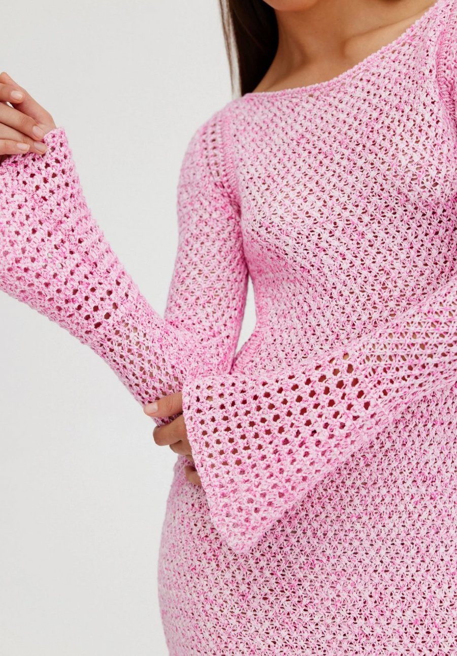 Pink Knitted Bell Sleeve Dress