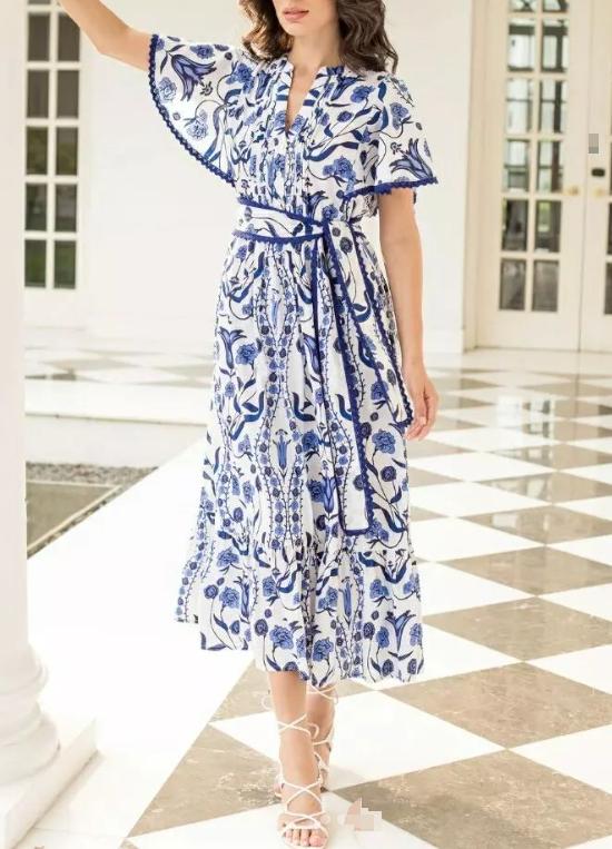 Pleated Sleeve Floral Print Dress