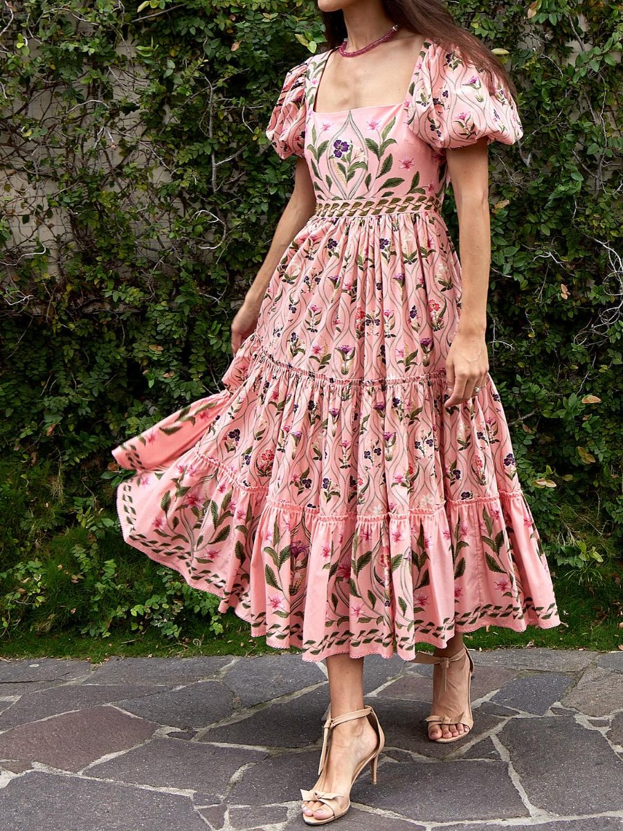 Pink Flowers Midi Dress