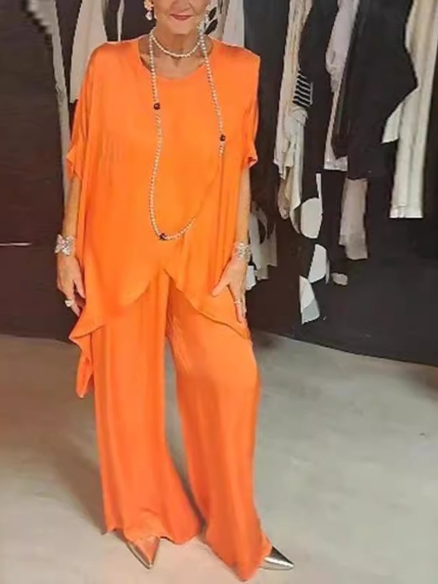 Solid Color Round Neck Casual Fashion Irregular Suit