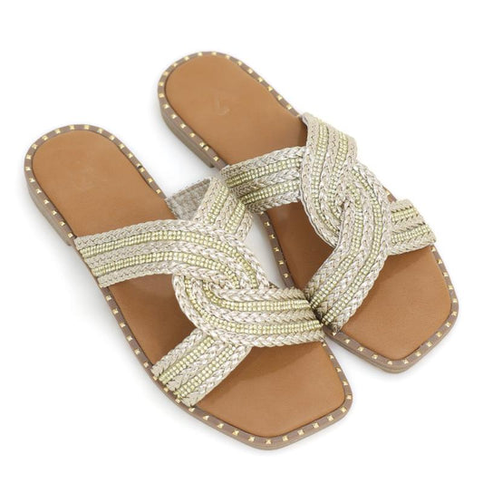 Fashionable Twist Rhinestone Flat Slippers