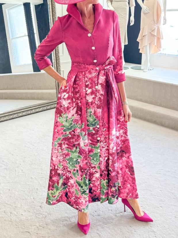 The Elegant Pink Floral Midi Dress