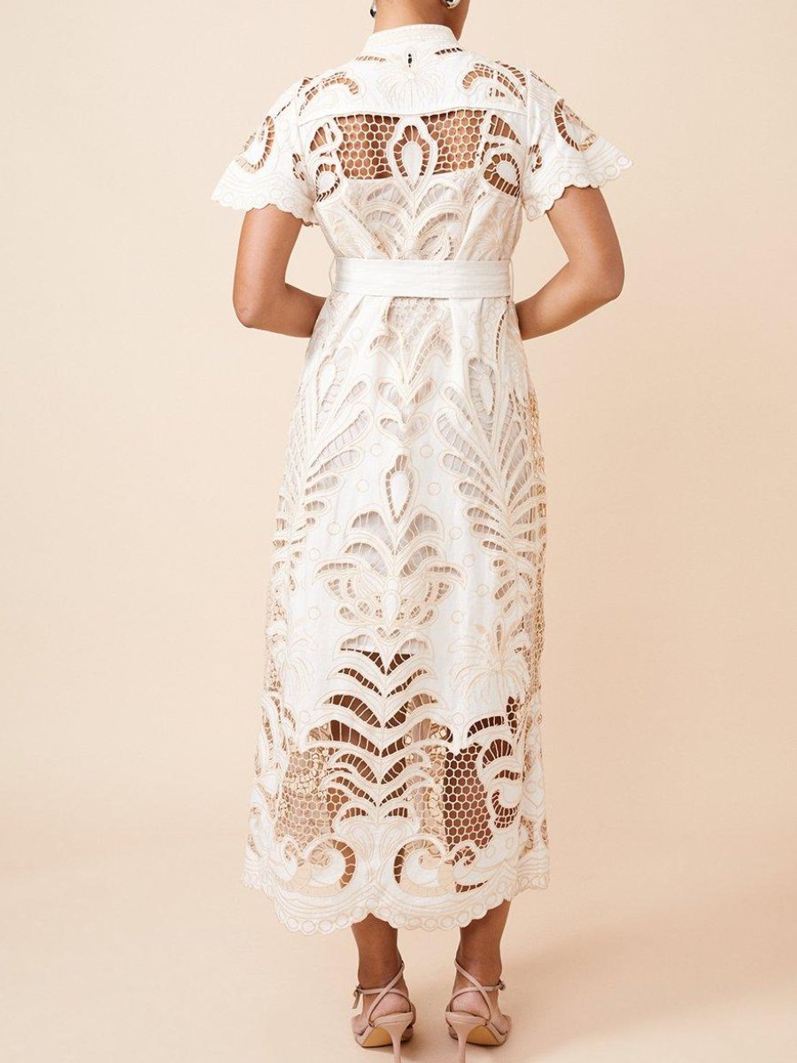 Embroidery See-through Midi Dress