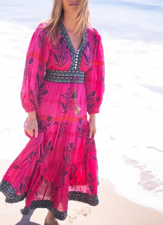 Magenta Clover Maxi Dress