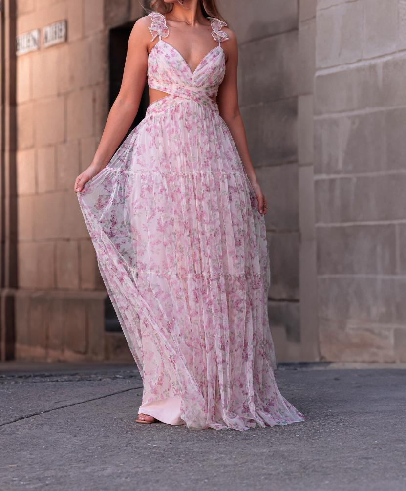 FLORAL PRINT TULLE MAXI DRESS