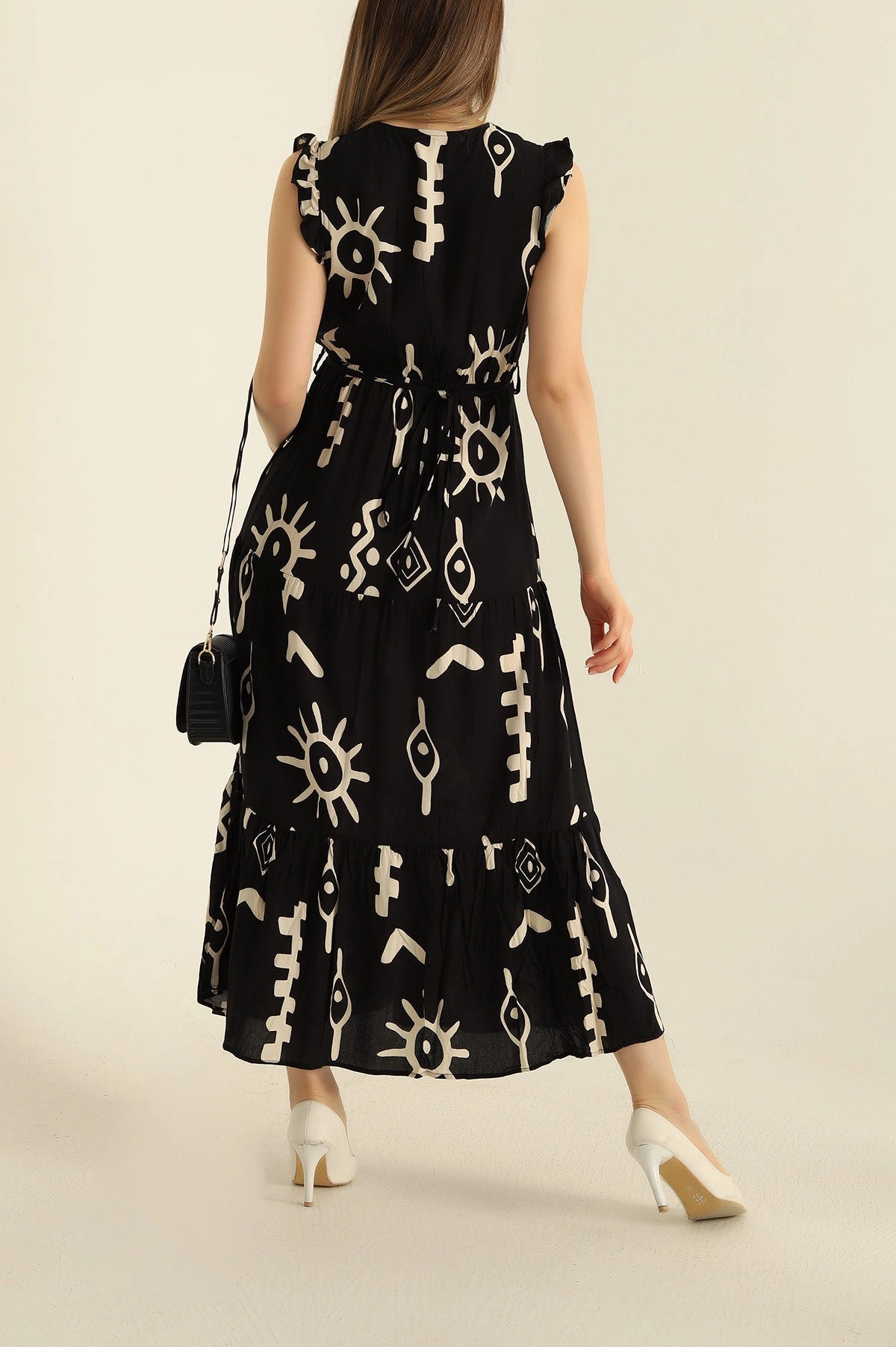 Belted Woven Viscose Midi Dress