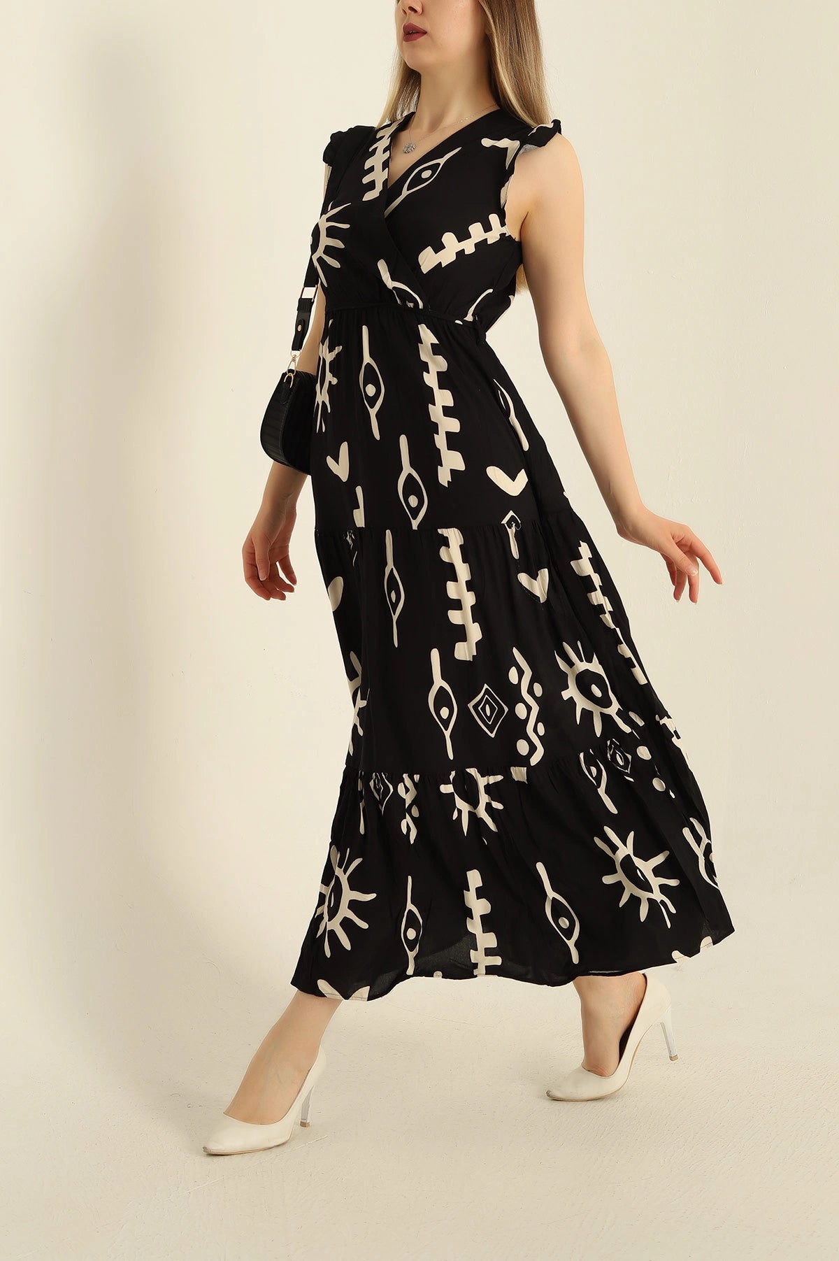 Belted Woven Viscose Midi Dress