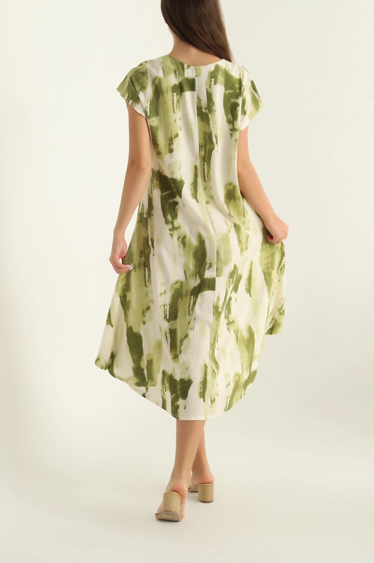 Green V Neck A-Line Dress